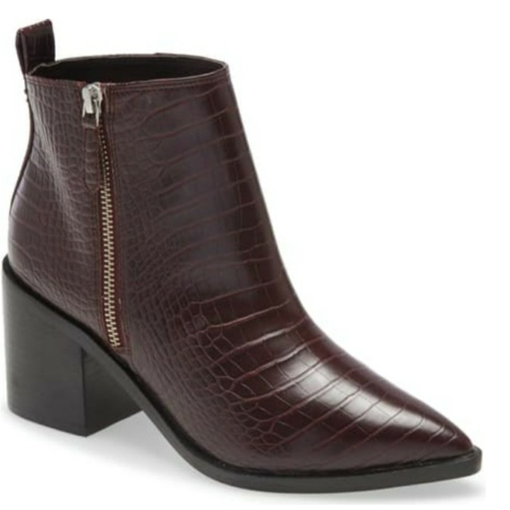 Treasure & Bond Croc-Embossed Ankle Boots - Rich Burgundy